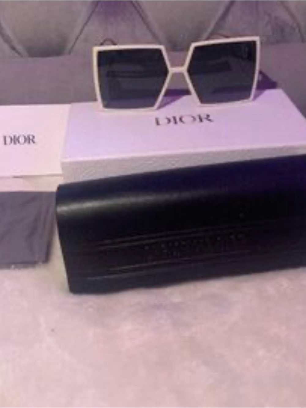 Dior White Geometric Square Sunglasses with Black Lenses